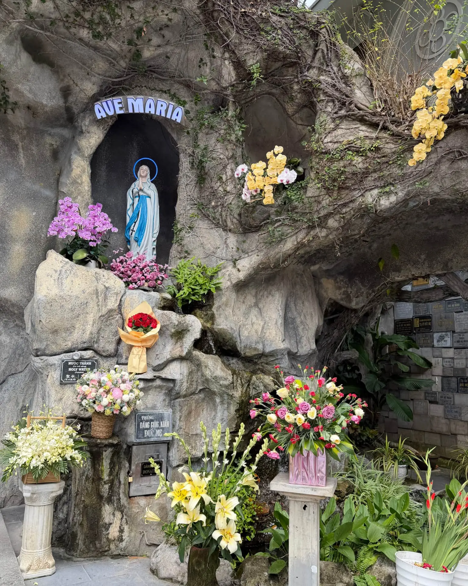 Stone grotto dedicated to the Virgin Mary in the grounds of Da Nang Cathedral