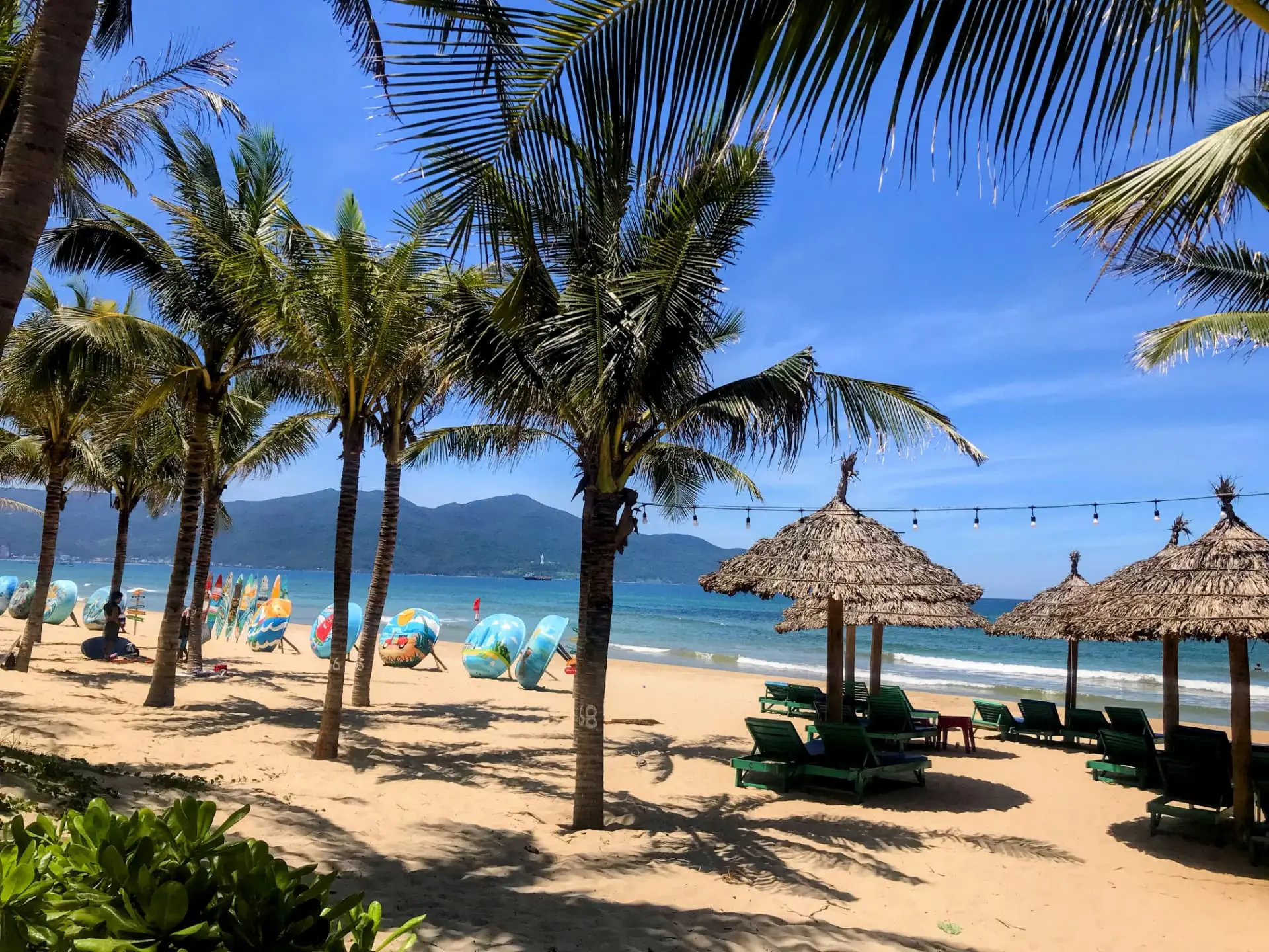 My Khe Beach in Da Nang with the city skyline behind the sand