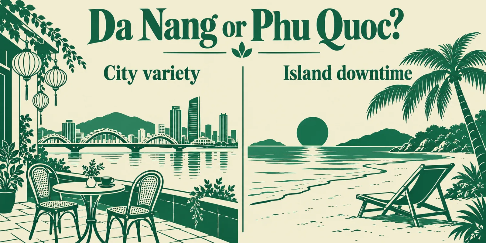 Da Nang or Phu Quoc comparison diagram showing city variety versus island downtime.