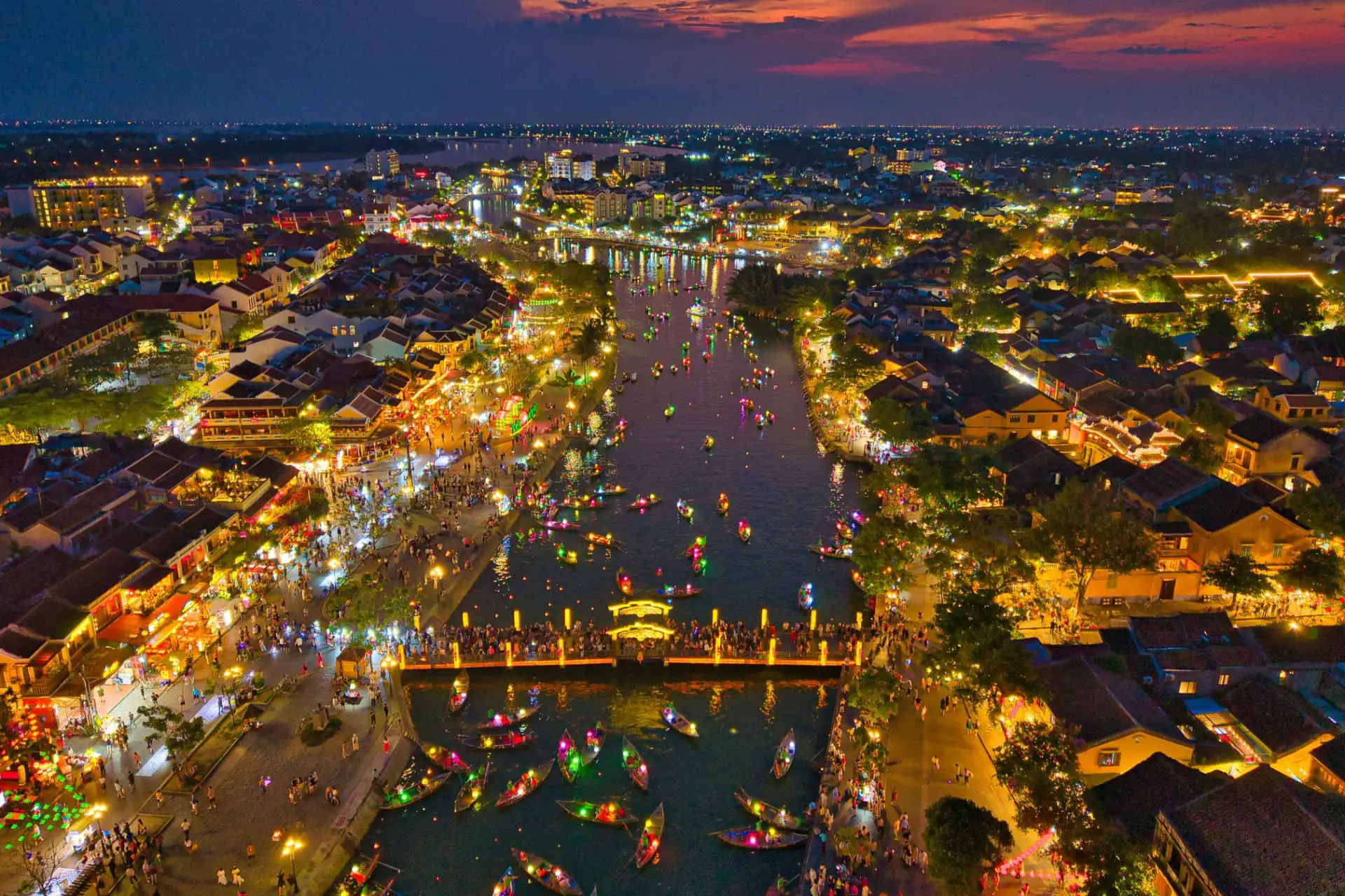 Lantern-lit street in Hoi An Ancient Town at dusk