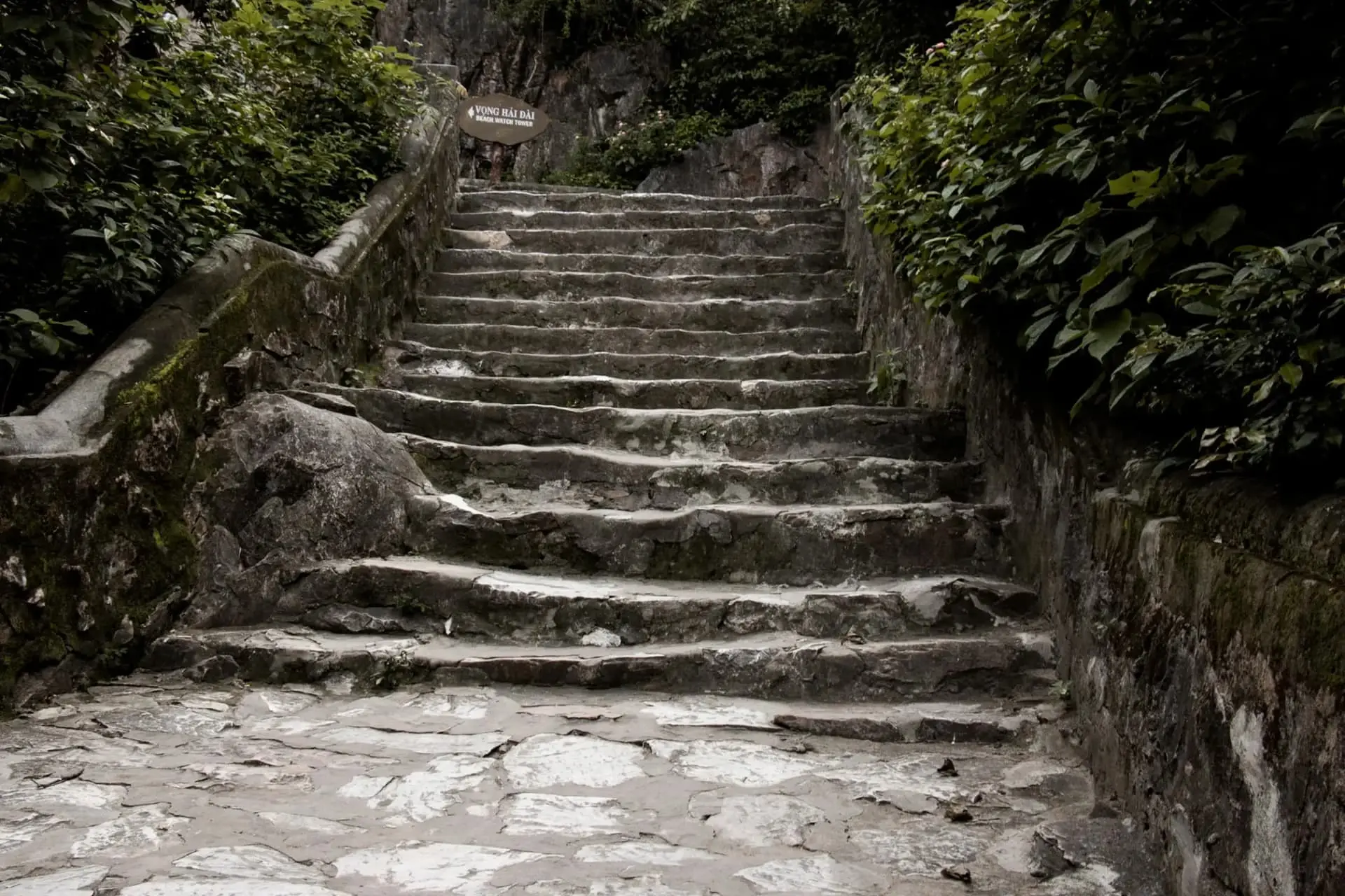 Stone steps leading to a cave entrance at the Marble Mountains in Da Nang